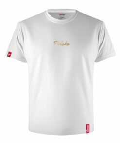 Koszulka Męska Patriotyczna z Nadrukiem xPatriot Napis Złoty POLSKA – biała