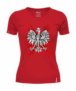 Damska Czerwona Koszulka Patriotyczna xPatriot Orzeł w Koronie na Artystycznym Tle