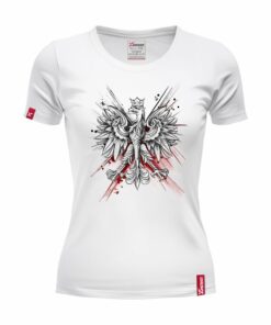 Damska Koszulka Biała Patriotyczna xPatriot Orzeł w Koronie na Artystycznym Tle