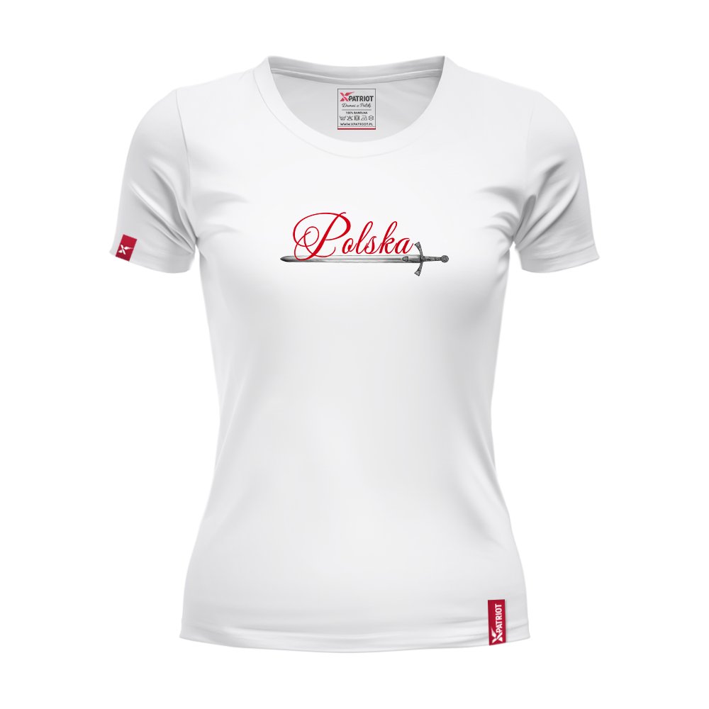Damska Koszulka Biała Patriotyczna xPatriot Polska z mieczem i orłem