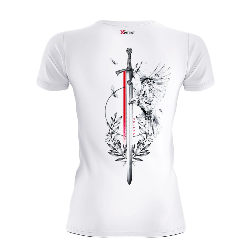 Damska Koszulka Biała Patriotyczna xPatriot Polska z mieczem i orłem