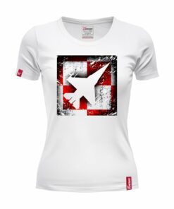 Damska Koszulka Biała Patriotyczna xPatriot Szachownica Lotnicza z Myśliwcem