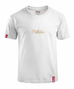 Dziecięca Biała Koszulka Patriotyczna xPatriot Napis Polska Złoty