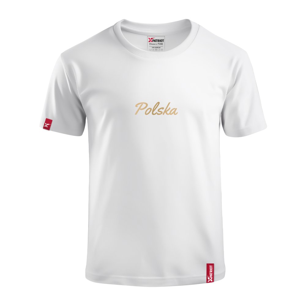 Dziecięca Biała Koszulka Patriotyczna xPatriot Napis Polska Złoty