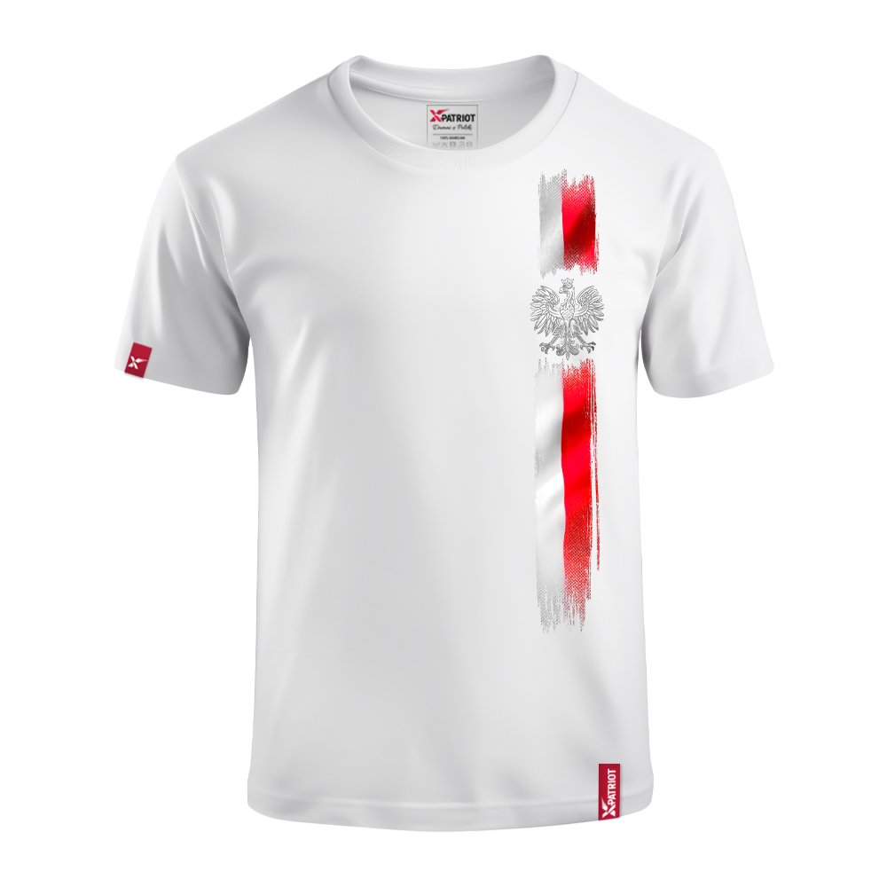 Dziecięca Biała Koszulka Patriotyczna xPatriot Pionowy Pas z Orłem