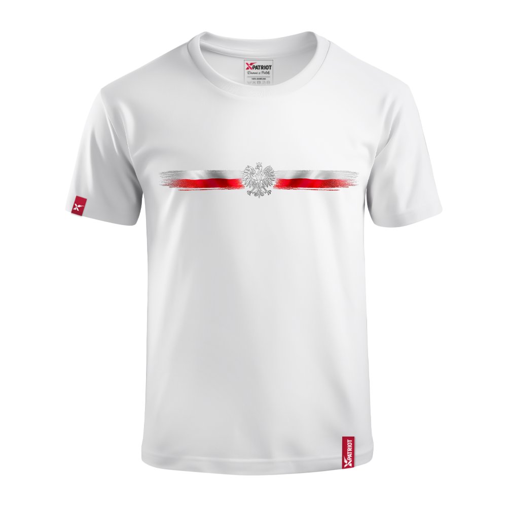 Dziecięca Biała Koszulka Patriotyczna xPatriot Poziomy Pas z Orłem