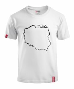 Dziecięca Biała Koszulka Patriotyczna xPatriot z Konturem Polski i Napisem Polska