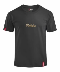 Dziecięca Czarna Koszulka Patriotyczna xPatriot Napis Polska Złoty