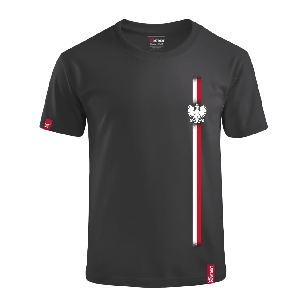 Dziecięca Czarna Koszulka Patriotyczna xPatriot Pionowy Pas Polska