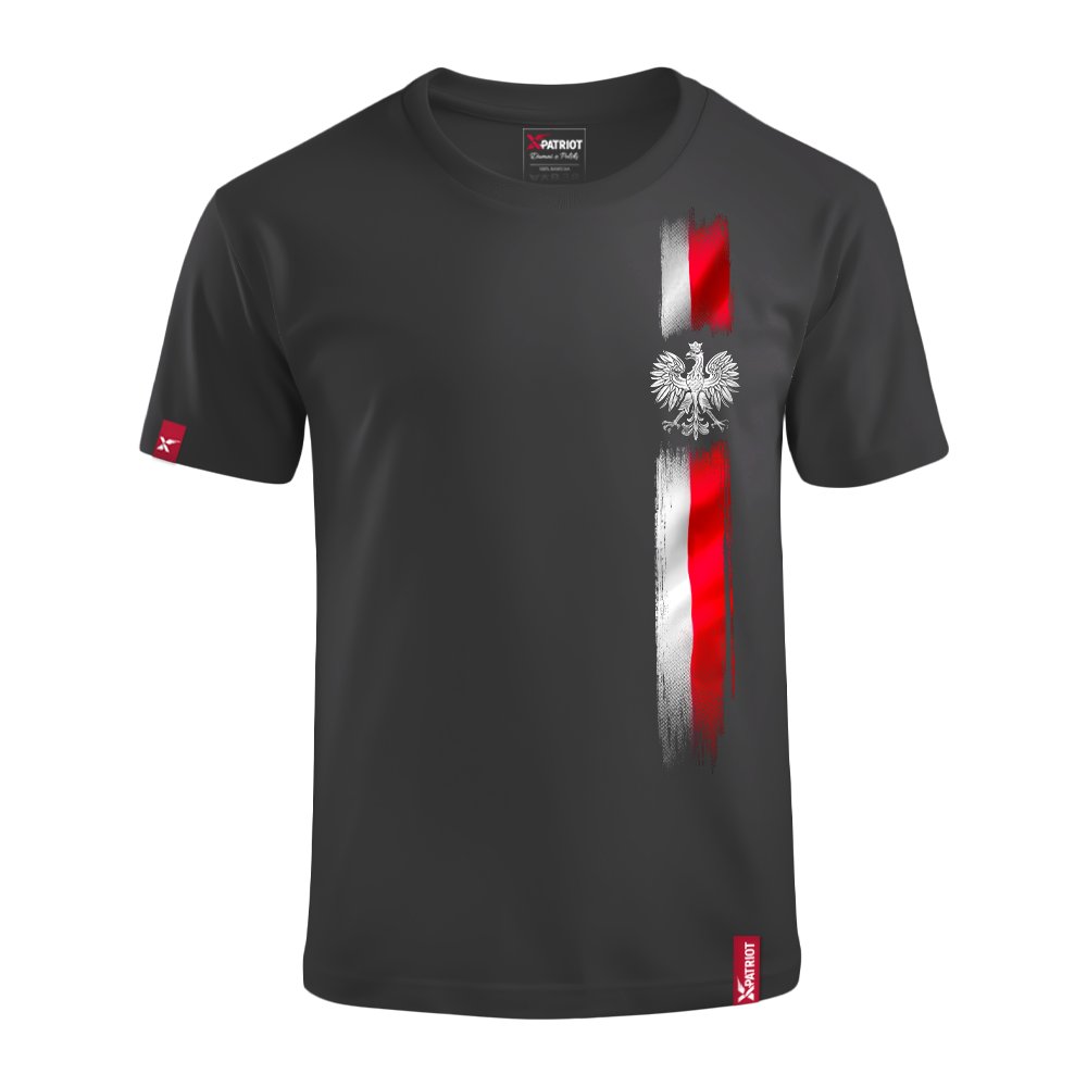 Dziecięca Czarna Koszulka Patriotyczna xPatriot Pionowy Pas z Orłem