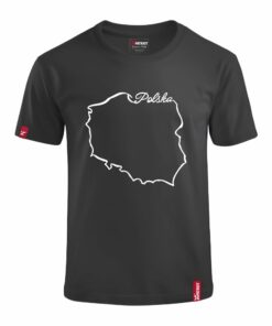 Dziecięca Czarna Koszulka Patriotyczna xPatriot z Konturem Polski i Napisem Polska