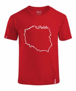 Dziecięca Czerwona Koszulka Patriotyczna xPatriot z Konturem Polski i Napisem Polska
