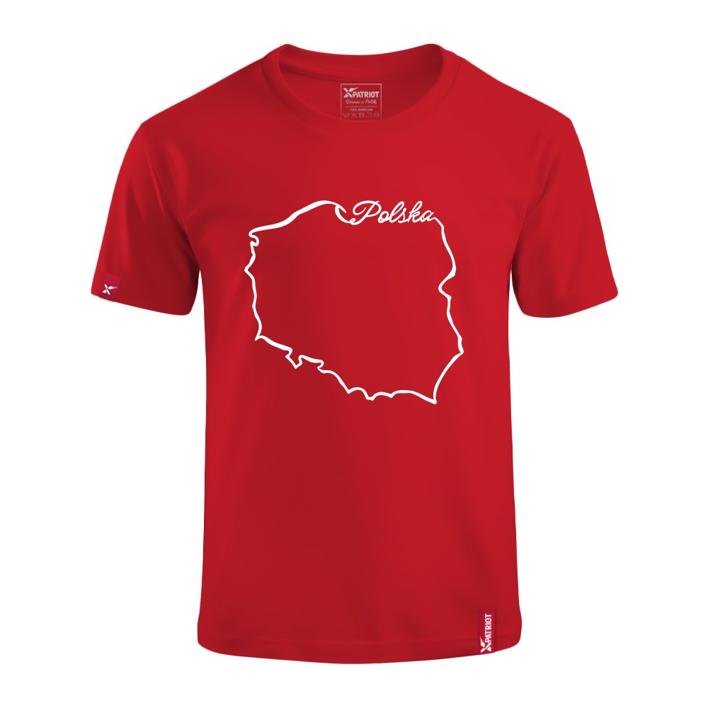Dziecięca Czerwona Koszulka Patriotyczna xPatriot z Konturem Polski i Napisem Polska