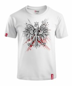 Dziecięca Patriotyczna Biała Koszulka xPatriot Orzeł w Koronie na Artystycznym Tle