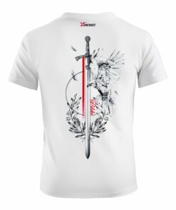 Dziecięca Patriotyczna Biała Koszulka xPatriot Polska i Miecz Orzeł na plecach