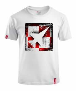 Dziecięca Patriotyczna Biała Koszulka xPatriot Szachownica Lotnicza z Myśliwcem