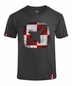 Dziecięca Patriotyczna Koszulka Czarna xPatriot Szachownica Lotnicza z Myśliwcem