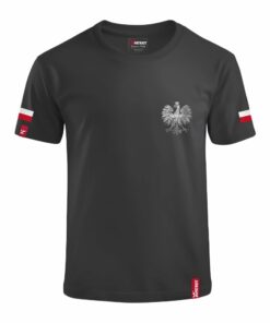 Dziecięca Patriotyczna Koszulka xPatriot Orzeł Biały z Flagami na Rękawach Czarna