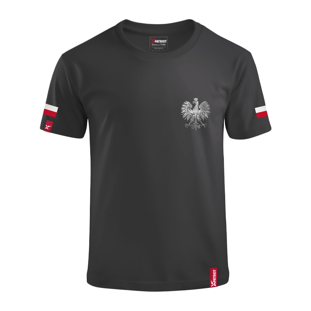 Dziecięca Patriotyczna Koszulka xPatriot Orzeł Biały z Flagami na Rękawach Czarna