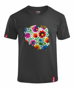 Dziecięca Patriotyczna Koszulka xPatriot Polska w Kwiatach Ludowych Czarna