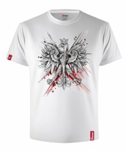Męska Patriotyczna Biała Koszulka xPatriot Orzeł w Koronie na Artystycznym Tle