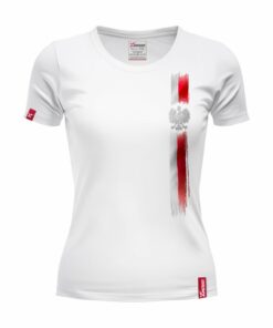 Oryginalna Biała Koszulka Patriotyczna Damska xPatriot – Orzełek z Pionowym Pasem