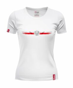 Oryginalna Biała Koszulka Patriotyczna Damska xPatriot – Orzełek z Poziomym Pasem