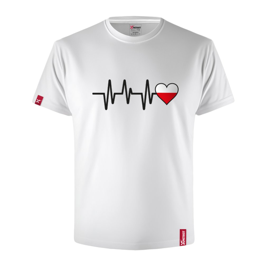 Oryginalna Biała Koszulka Patriotyczna Męska xPatriot – Bicie Serca Polska