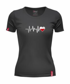 Oryginalna Czarna Koszulka Patriotyczna Damska xPatriot – Bicie Serca Polska