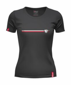 Oryginalna Czarna Koszulka Patriotyczna Damska xPatriot – Orzełek na Poziomej Fladze