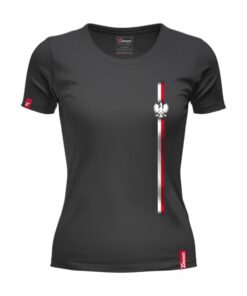 Oryginalna Czarna Koszulka Patriotyczna Damska xPatriot – Orzełek na Poziomej Fladze