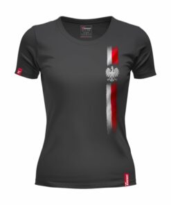 Oryginalna Czarna Koszulka Patriotyczna Damska xPatriot – Orzełek z Pionowym Pasem