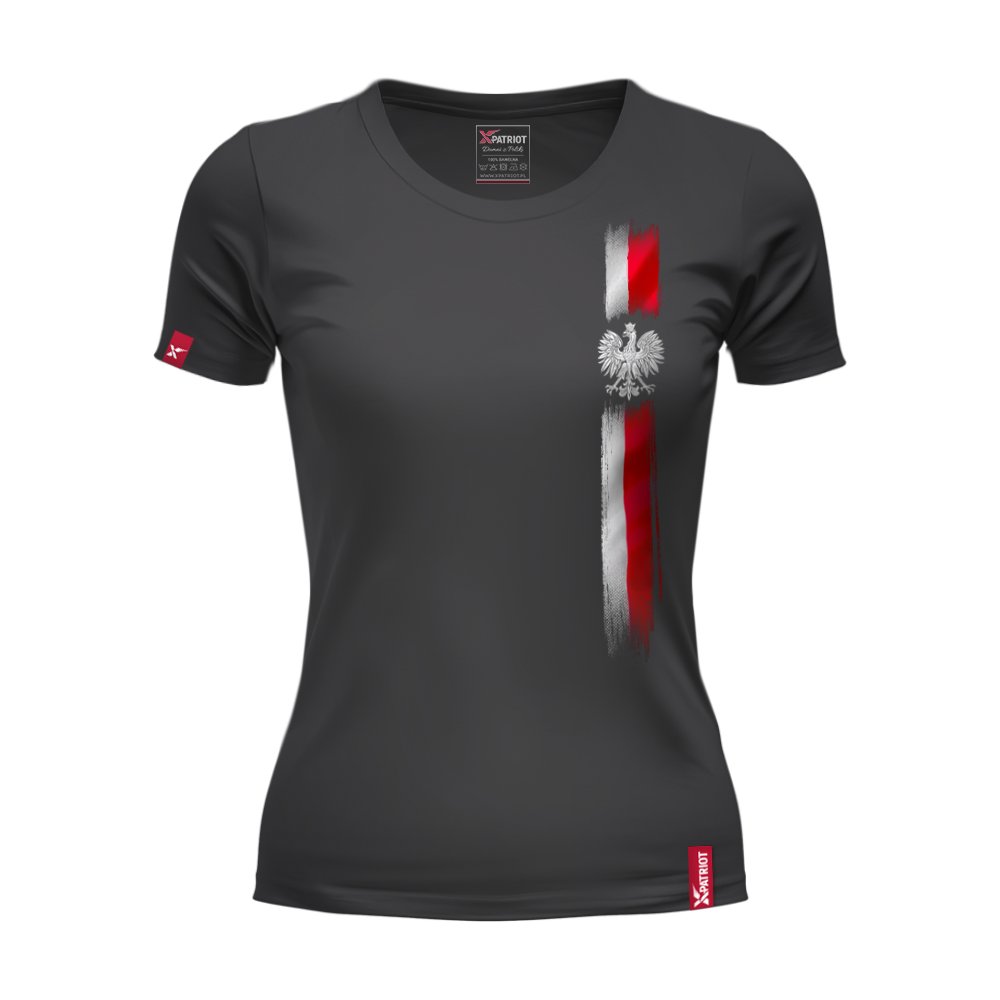 Oryginalna Czarna Koszulka Patriotyczna Damska xPatriot – Orzełek z Pionowym Pasem