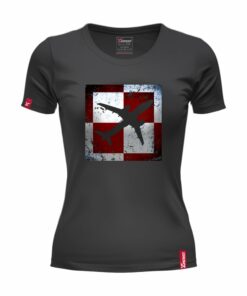 Oryginalna Damska Czarna Koszulka Patriotyczna xPatriot SZACHOWNICA LOTNICZA z samolotem