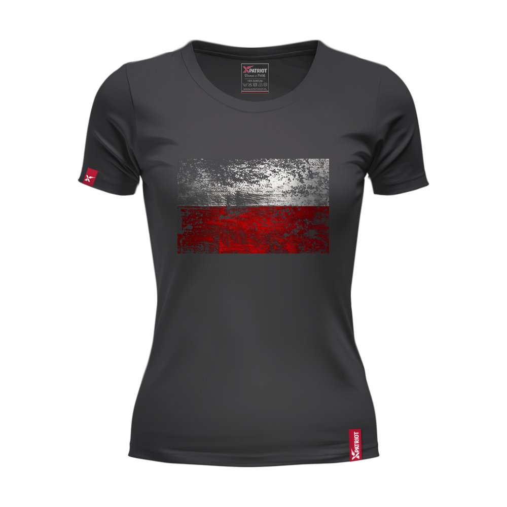 Oryginalna Koszulka Patriotyczna Damska xPatriot – Czarna z Flagą Polski