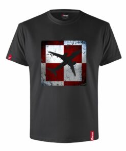 Oryginalna Męska Czarna Koszulka Patriotyczna xPatriot SZACHOWNICA LOTNICZA z Samolotem