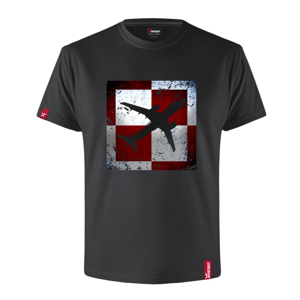 Oryginalna Męska Czarna Koszulka Patriotyczna xPatriot SZACHOWNICA LOTNICZA z Samolotem