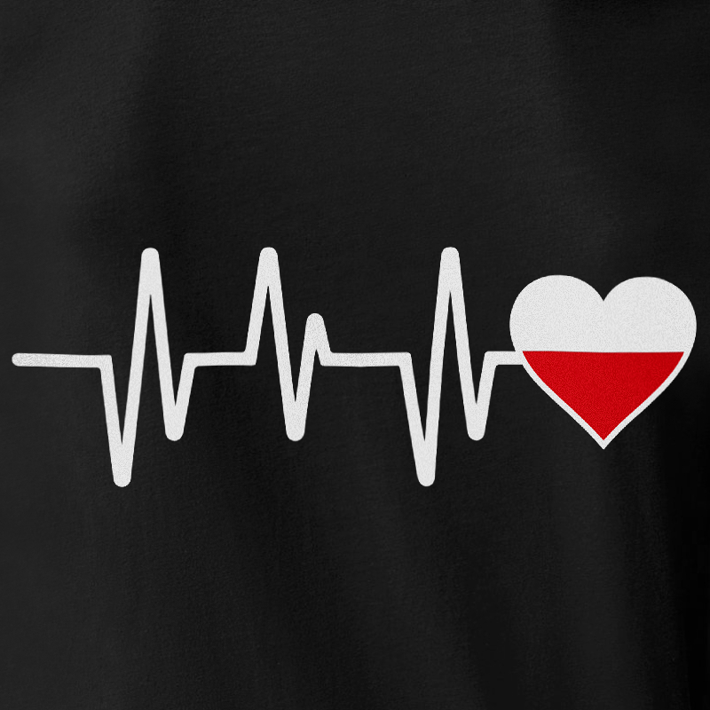 Dziecięca Czarna Koszulka Patriotyczna xPatriot Linia Pulsu z Sercem w Barwach Polski - obrazek 2