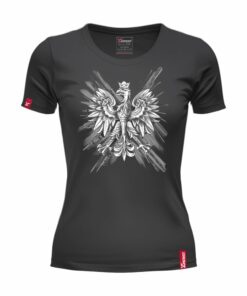 Damska Patriotyczna Koszulka xPatriot Orzeł w Koronie na Artystycznym Tle Czarna