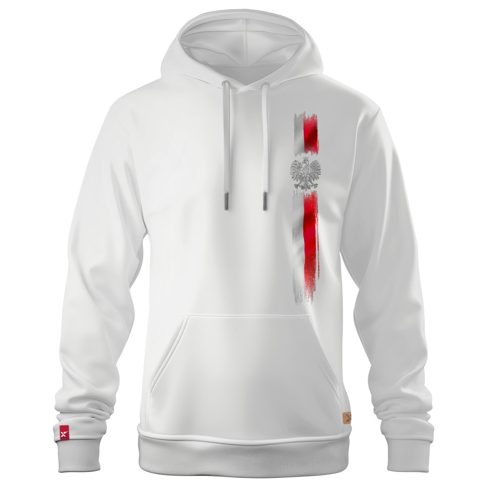 Męska Biała Bluza Patriotyczna xPatriot – Flaga Polska Vertical z Orłem