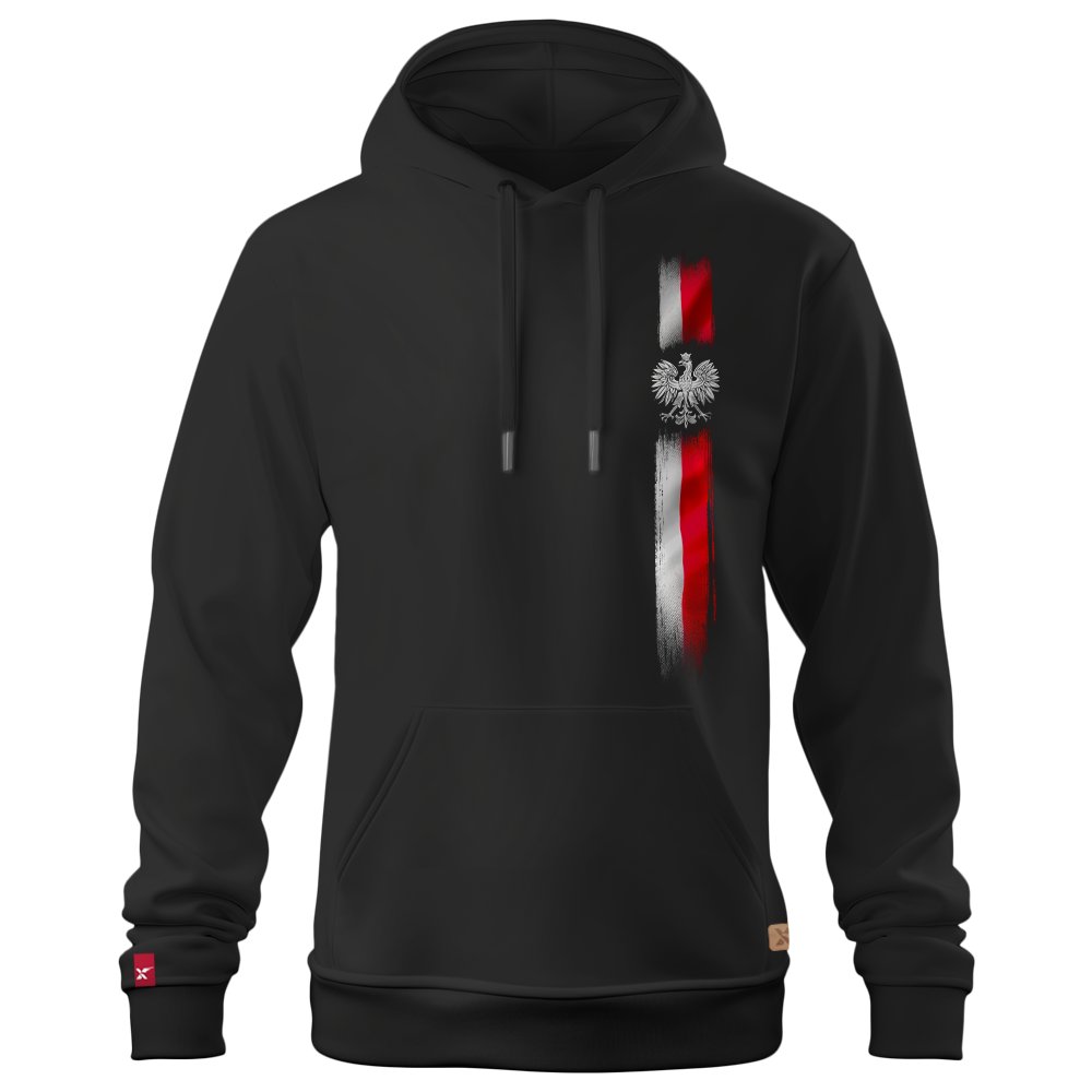 Męska Czarna Bluza Patriotyczna xPatriot – Flaga Polska Vertical z Orłem