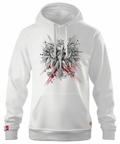 Męska Patriotyczna Bluza xPatriot Orzeł w Koronie na Artystycznym Tle – Biała