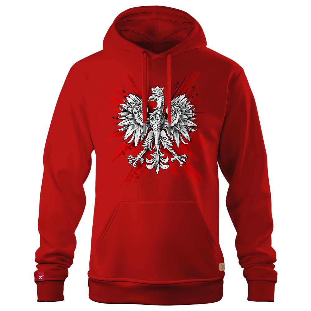 Męska Patriotyczna Bluza xPatriot Orzeł w Koronie na Artystycznym Tle – Czerwona