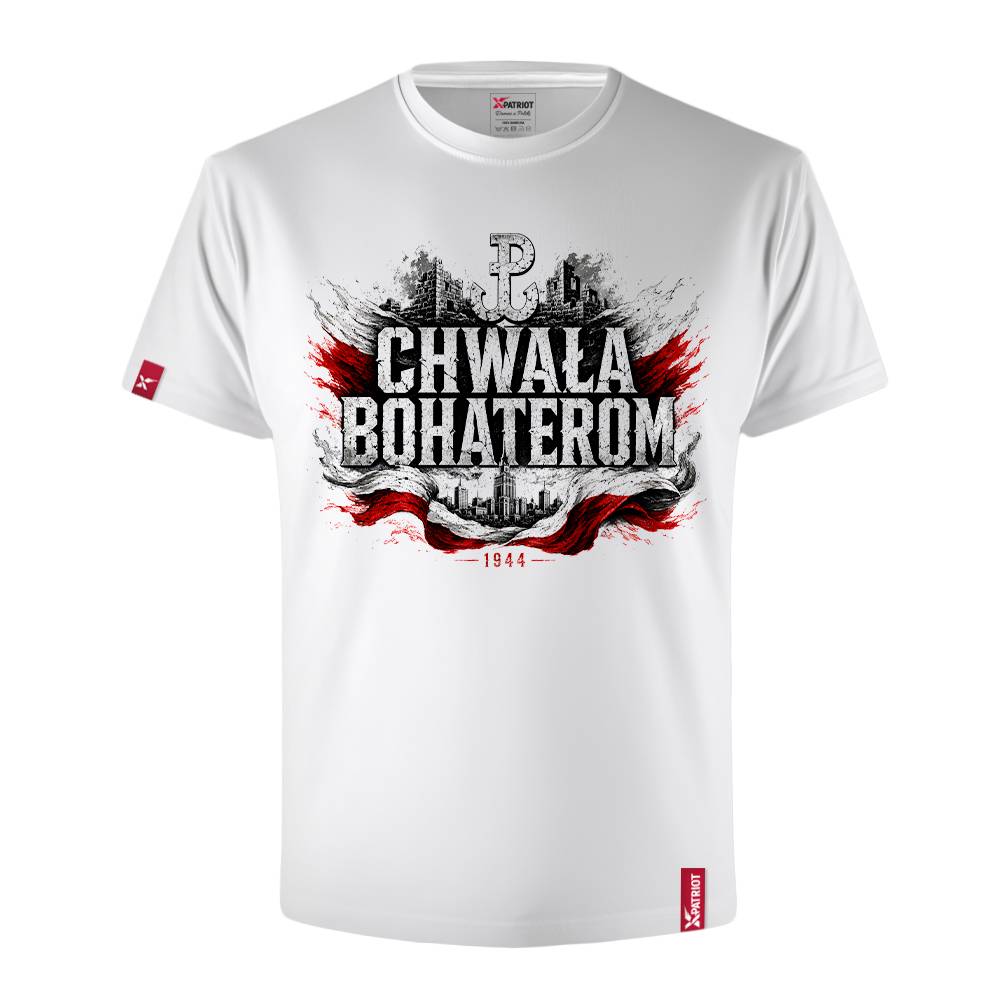 Koszulka Męska Patriotyczna xPatriot Chwała Bohaterom 1944 Biała